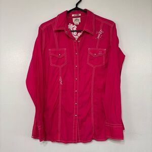 Ariat Pink Long Sleeve Button Up Shirt With Cross On Back